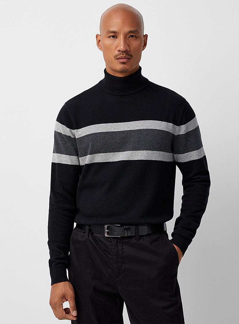 Le 31 Patterned Black Block-stripe turtleneck sweater for men