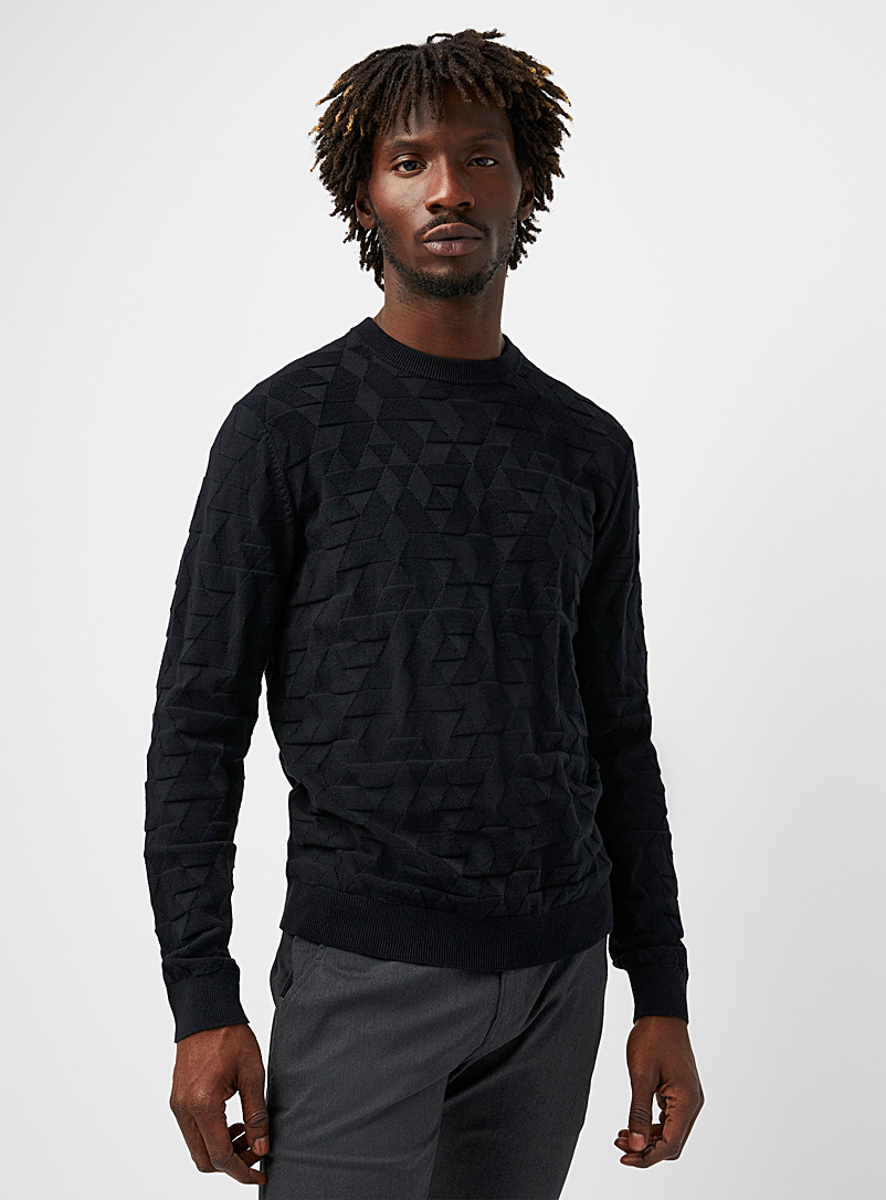 Le 31 Black Embossed jacquard sweater for men