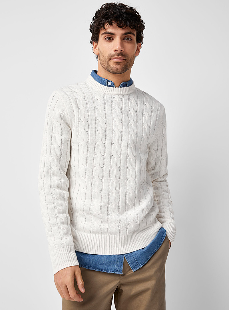 Le 31 White Twisted-cable cashmere-blend sweater for men