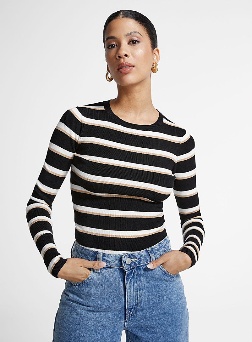 Icône Patterned Black Striped fitted sweater for women