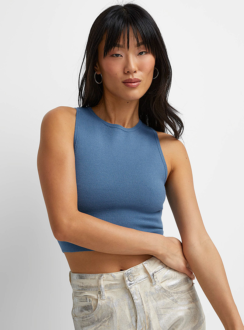 Stay Easy Light Blue Knit Cropped Sweater Cami Tank, 46% OFF