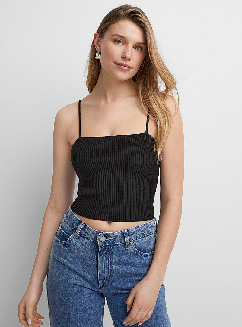 Icône Black Ottoman knit cropped cami for women