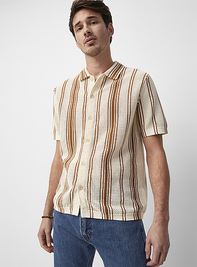 Striped pointelle knit shirt