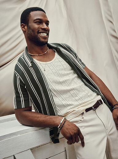 Striped pointelle knit shirt