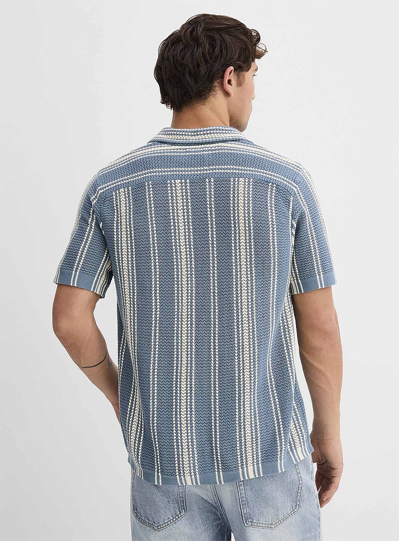 Le 31 Patterned beige Striped pointelle knit shirt for men