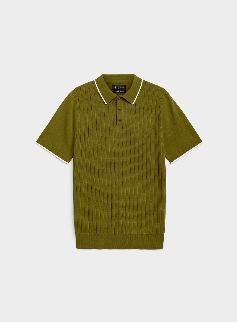 Le 31: Le polo tricot larges c&ocirc;tes Vert pour homme