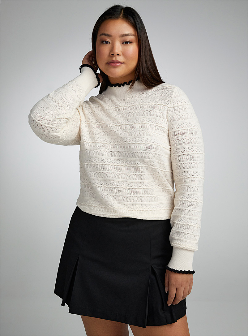 Twik Off White Pointelle knit mock-neck sweater for women