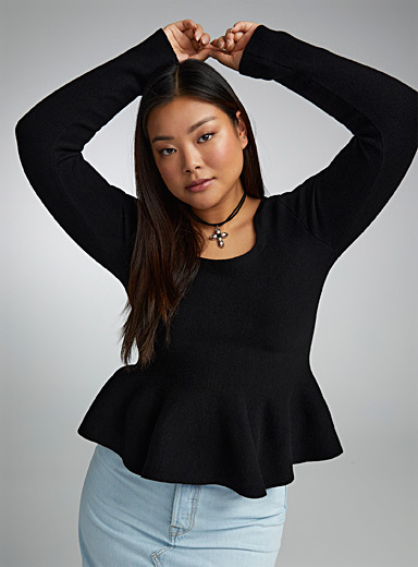Twik Black Peplum waist square-neck sweater for women