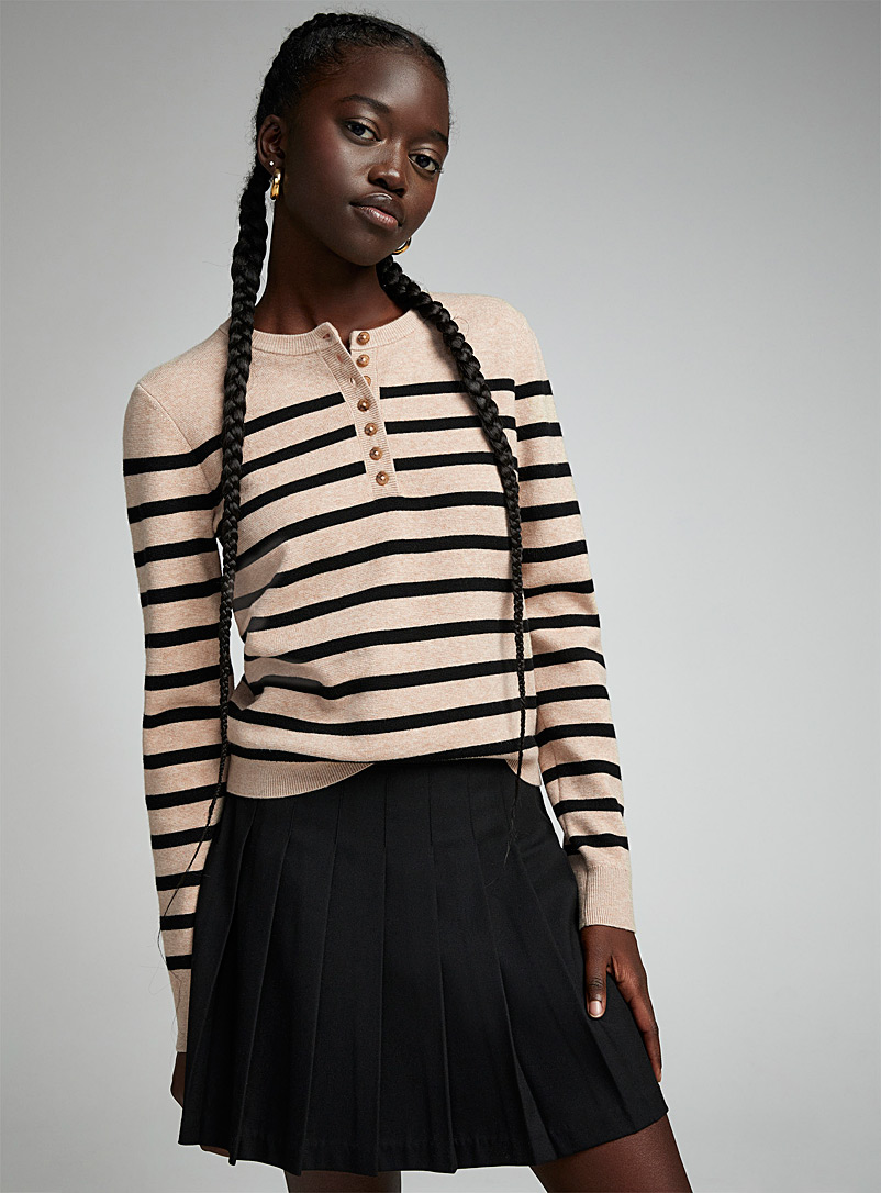 Twik Ivory/Cream Beige Striped Henley sweater for women