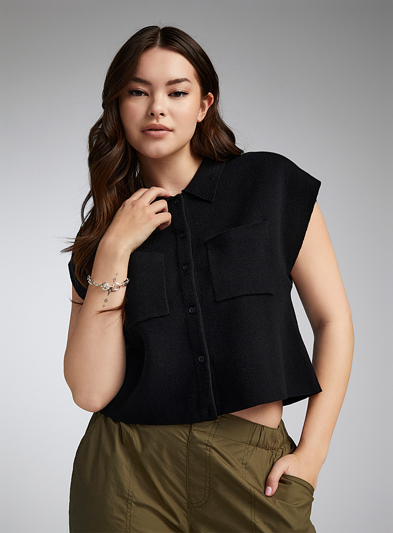 Twik Black Cap sleeves knit shirt for women