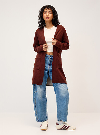 Long patch-pocket cardigan