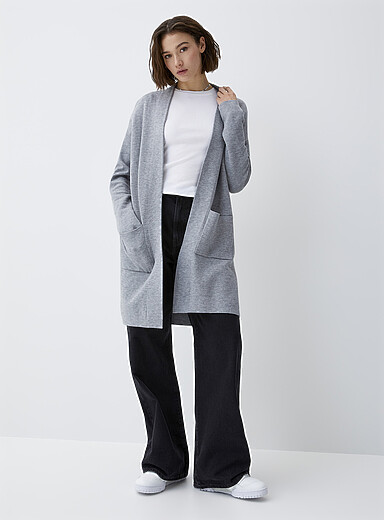 Long patch-pocket cardigan