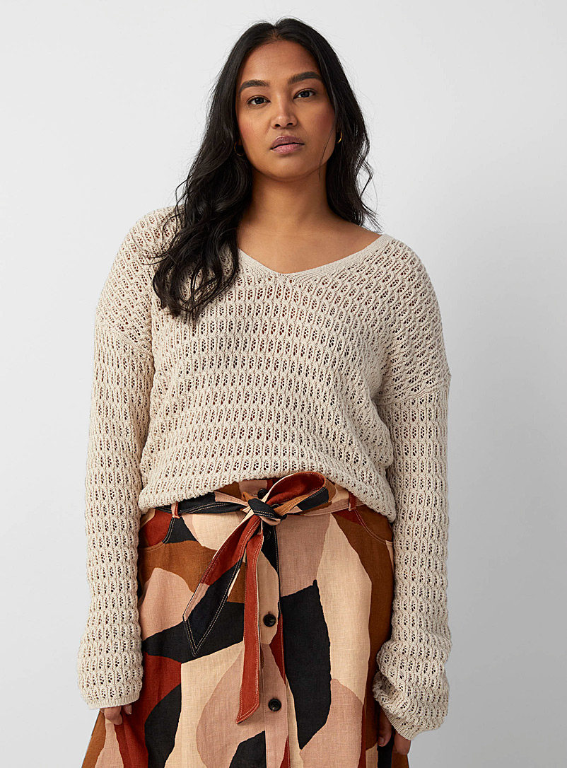 Contemporaine Sand Openwork twisted cable cropped sweater for women