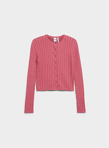 Twik Lemon/Canary Yellow Mini-cable cropped cardigan for women