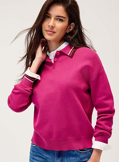 Twik Dusky Pink Wide stripe polo-collar sweater for women