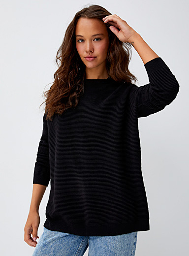 Twik Black Oversized ottoman knit sweater for women