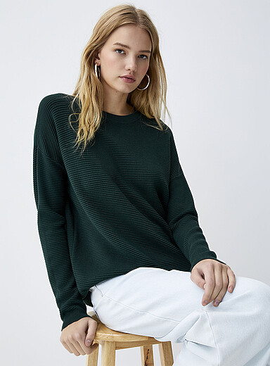Twik: Le chandail ample tricot ottoman Vert fonc&eacute; - Mousse pour femme