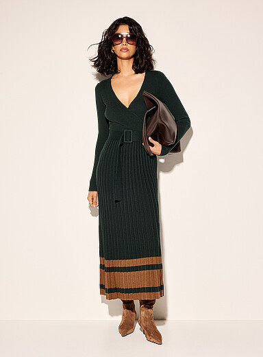 Belted crossover knit dress