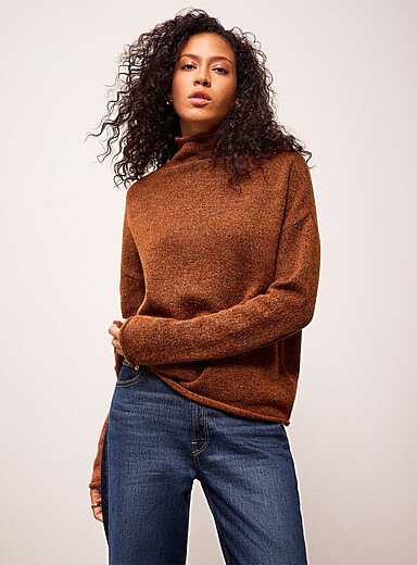 Contemporaine Copper/Rust Rolled hem mock-neck sweater for women