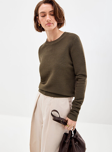 Contemporaine Green Fine ottoman-knit crew-neck sweater for women