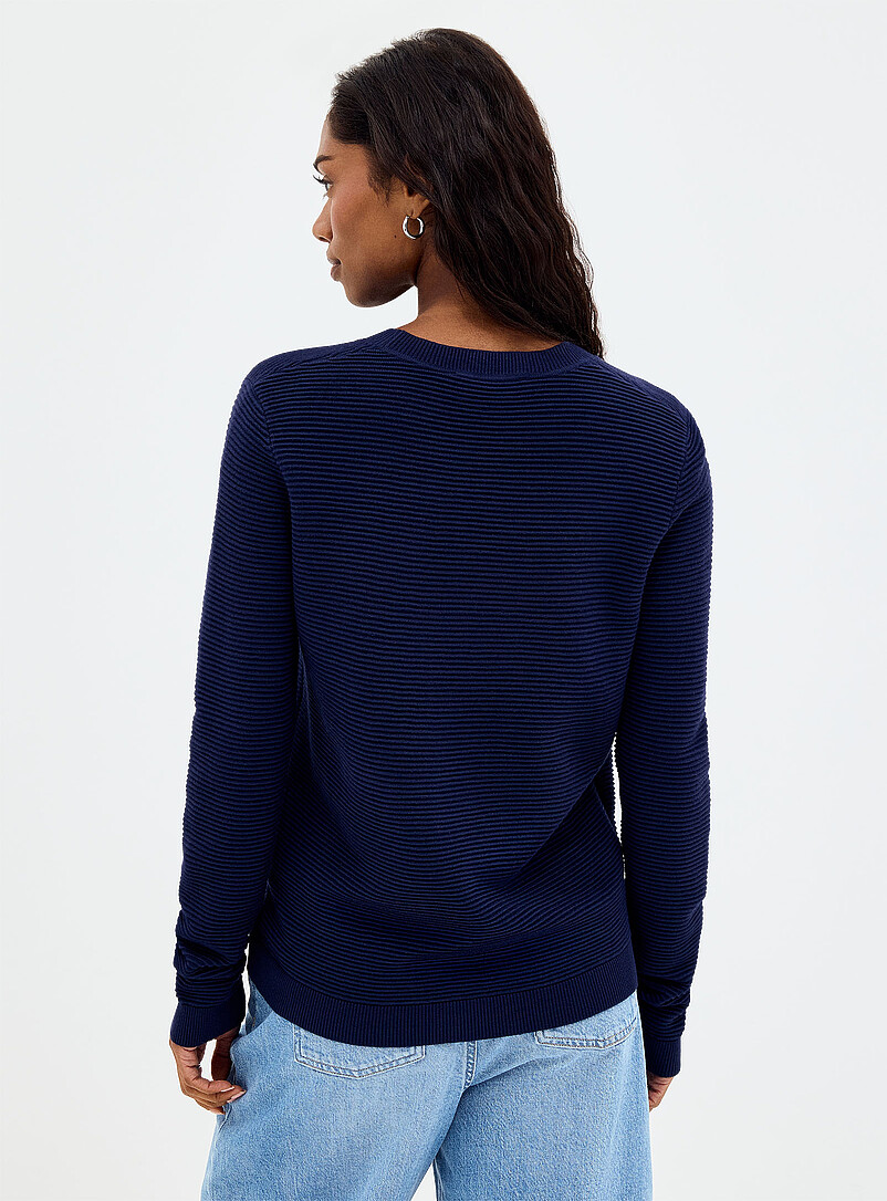 Contemporaine: Le chandail col rond fin tricot ottoman Noir pour femme