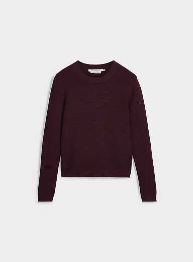 Contemporaine: Le chandail col rond fin tricot ottoman Pourpre pour femme