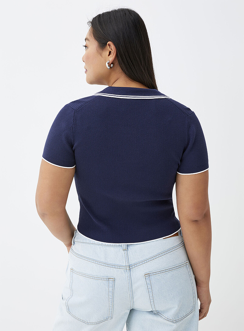 Twik: Le chandail col Johnny rayures color&eacute;es Bleu fonc&eacute; - Indigo pour femme