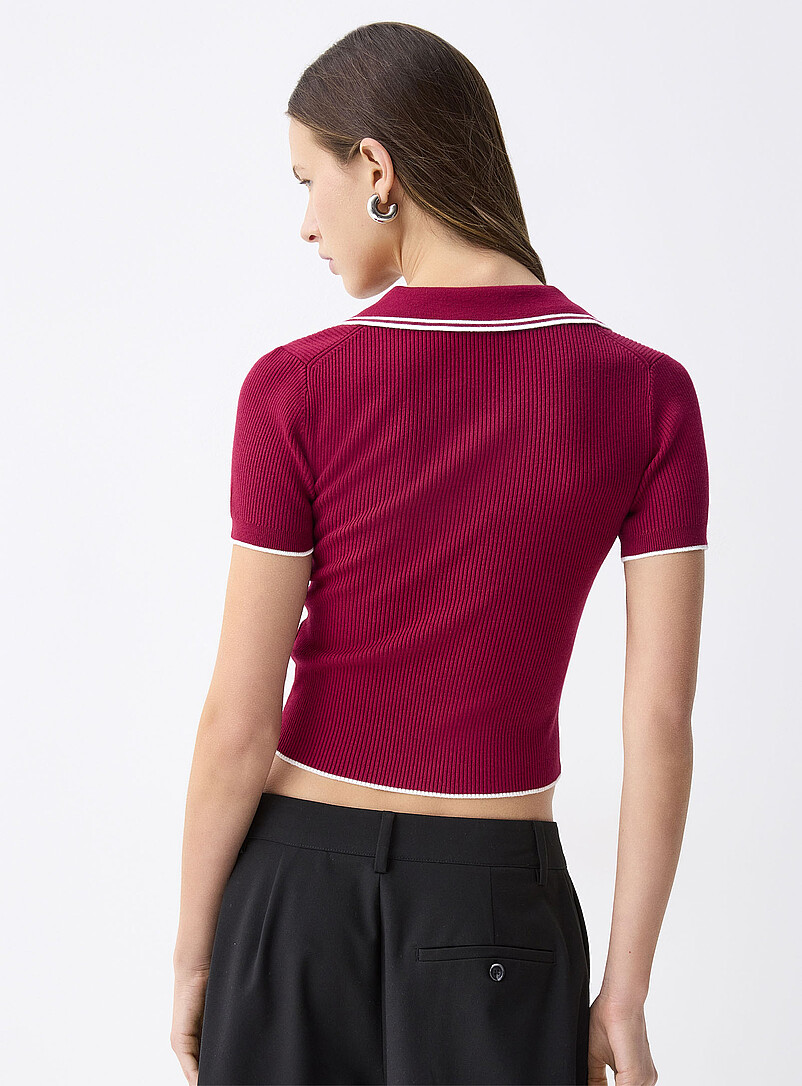 Twik Raspberry/Cherry Red Colourful stripes Johnny-collar sweater for women