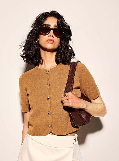 Golden buttons short-sleeve cropped cardigan