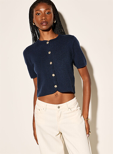 Golden buttons short-sleeve cropped cardigan