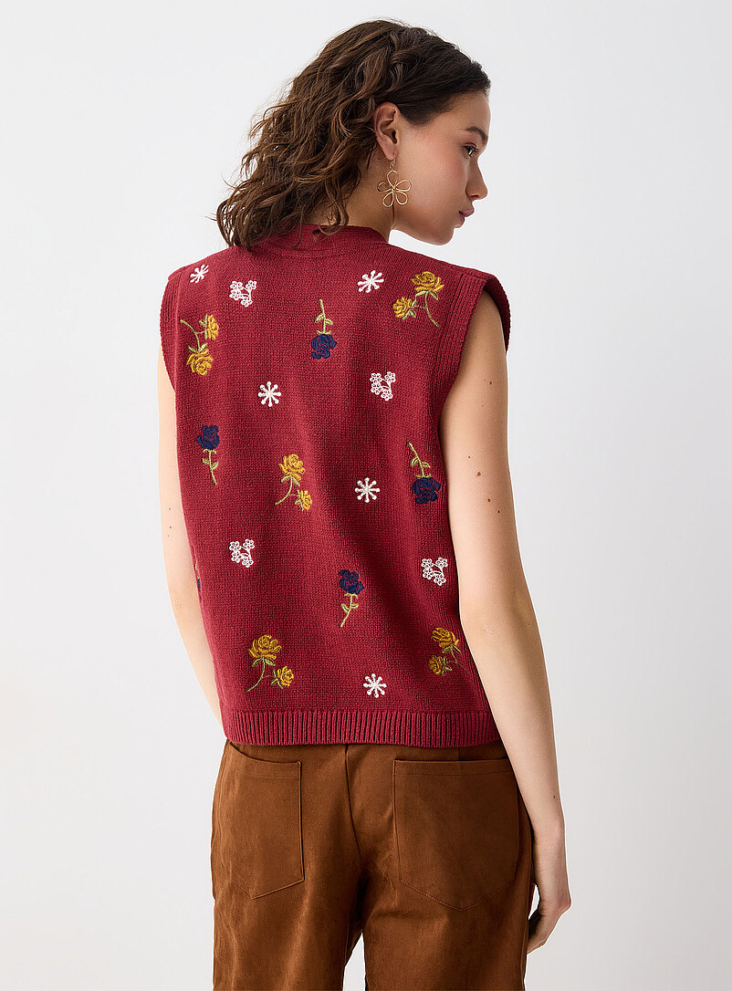 Twik: La veste sans manches tricot floral Noir pour femme
