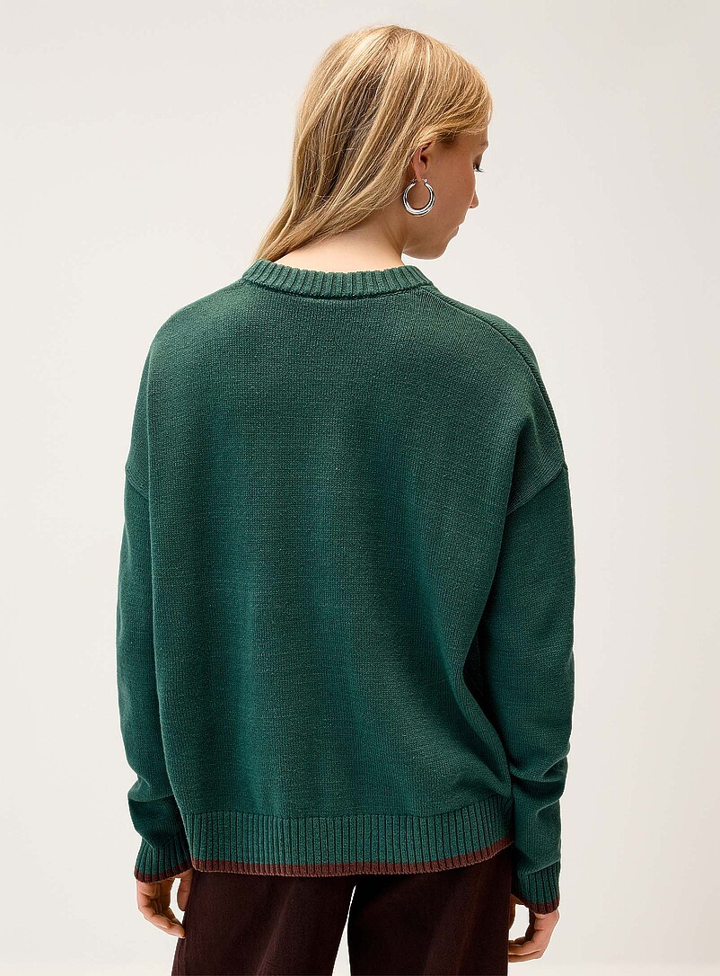 Twik: Le chandail broderie ludique Vert fonc&eacute; - Mousse pour femme