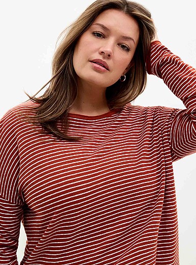 Contemporaine Burnt/Brick Orange Reprocessed linen striped sweater for women
