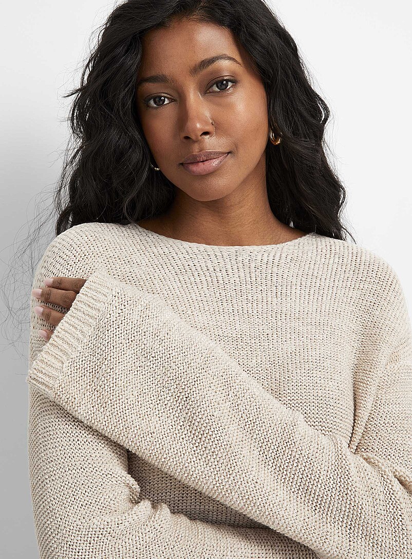 Contemporaine: Le chandail col bateau tricot textur&eacute; Chocolat - Espresso pour femme