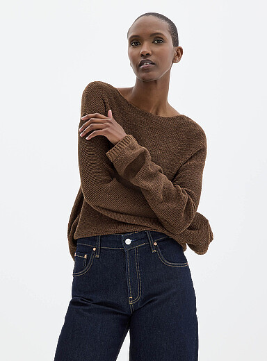 Textured knit boat-neck sweater