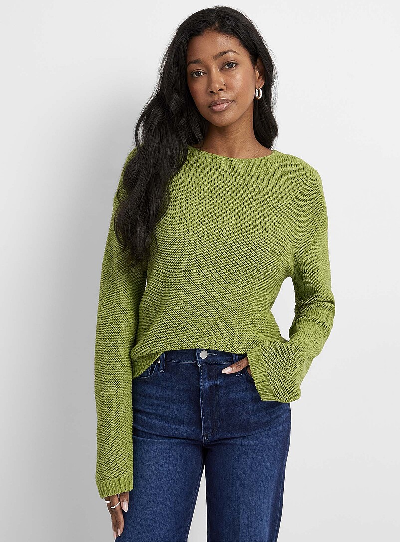 Contemporaine Ivory/Cream Beige Textured knit boat-neck sweater for women