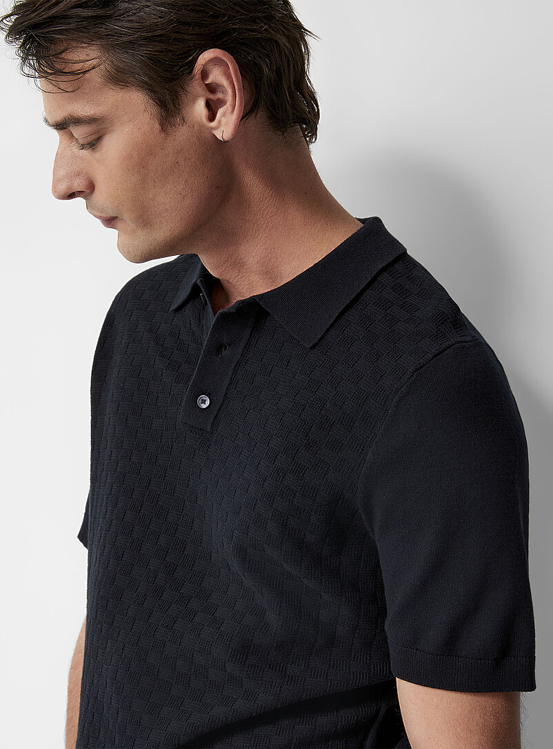 Le 31 Off White Basket-weave-knit textured polo for men