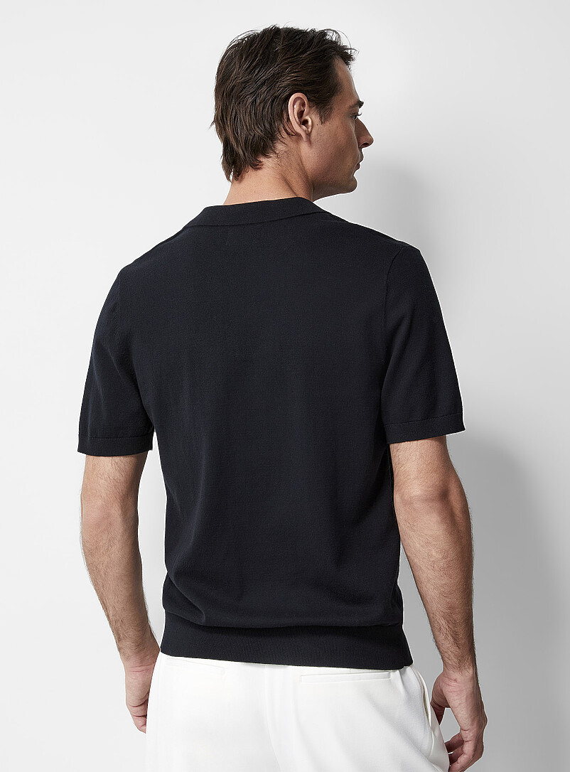 Le 31 Off White Basket-weave-knit textured polo for men