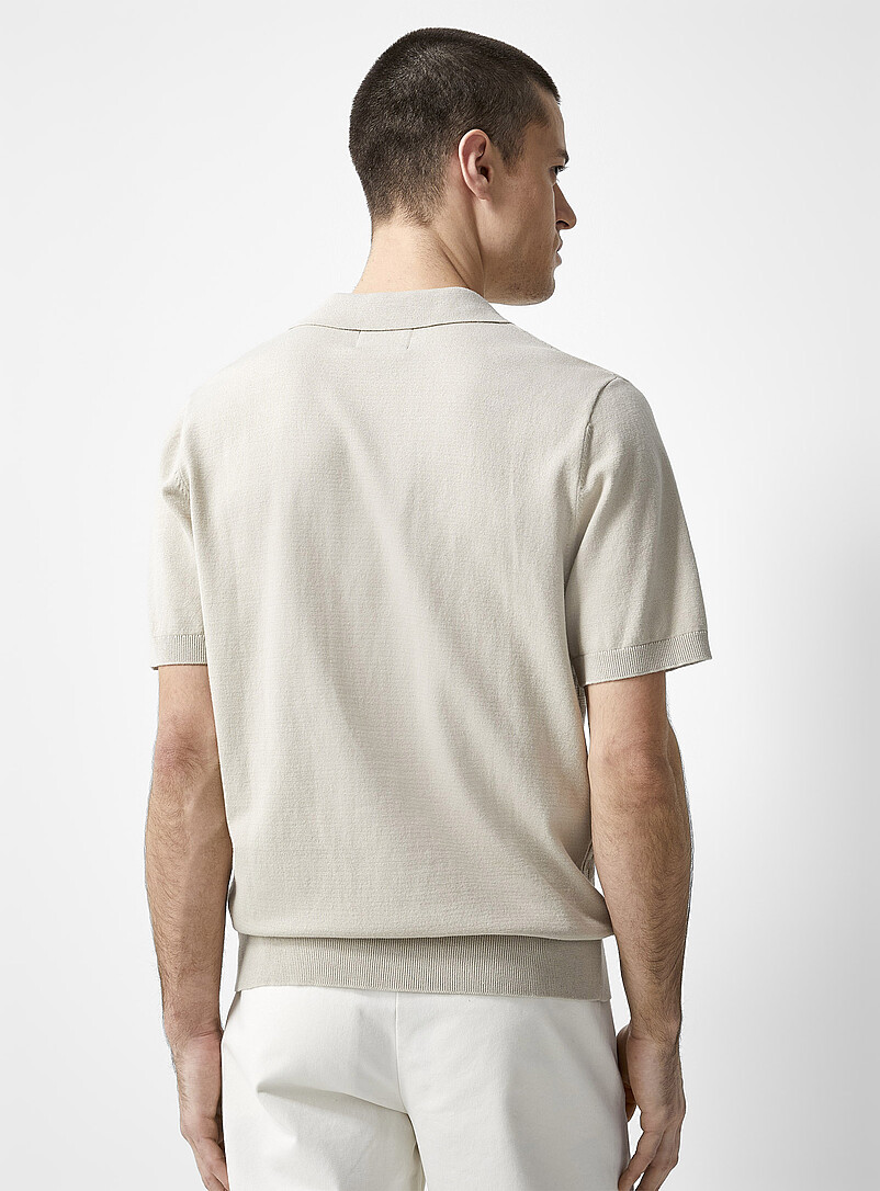 Le 31 Off White Basket-weave-knit textured polo for men