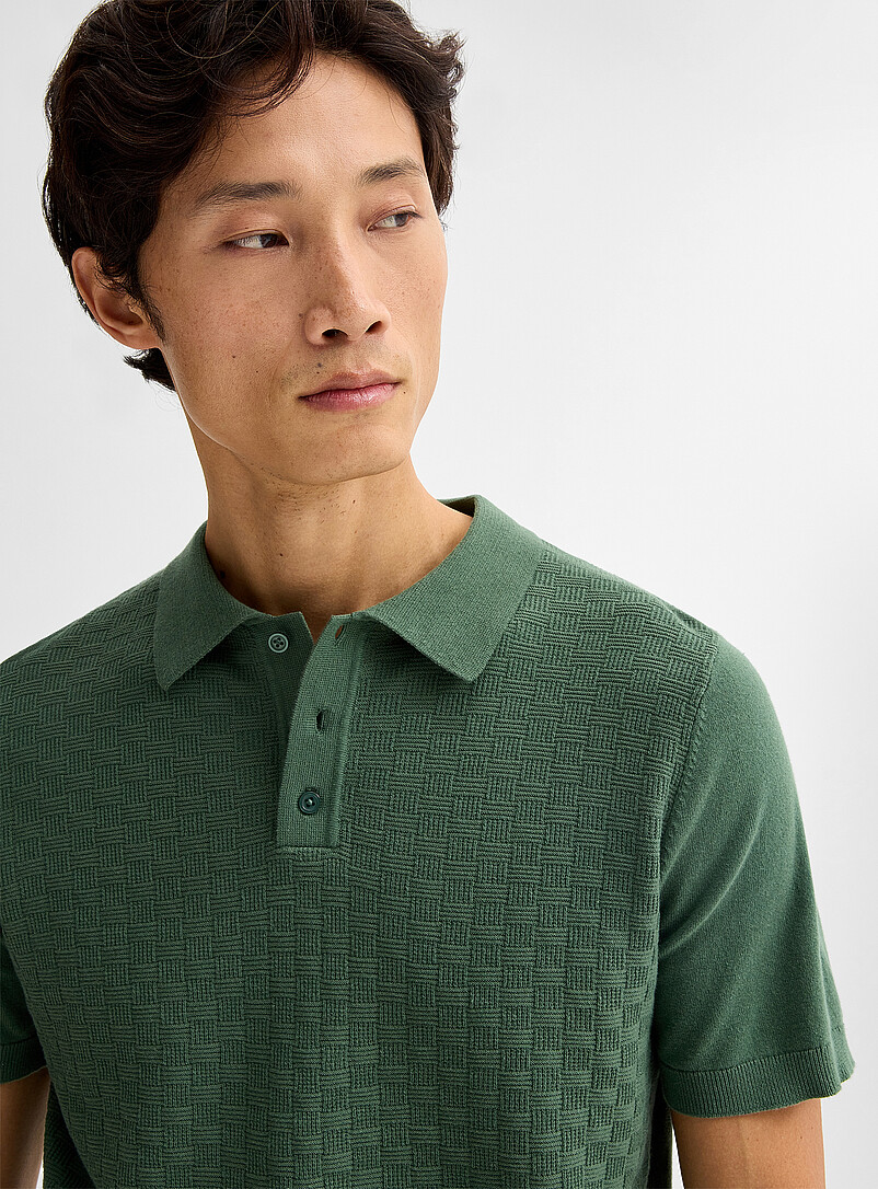 Le 31 Off White Basket-weave-knit textured polo for men