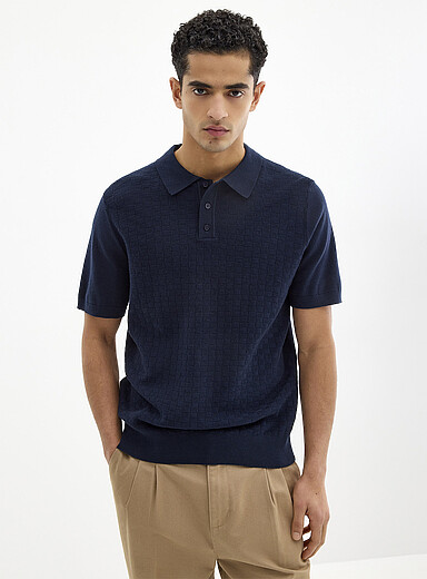 Basket-weave-knit textured polo