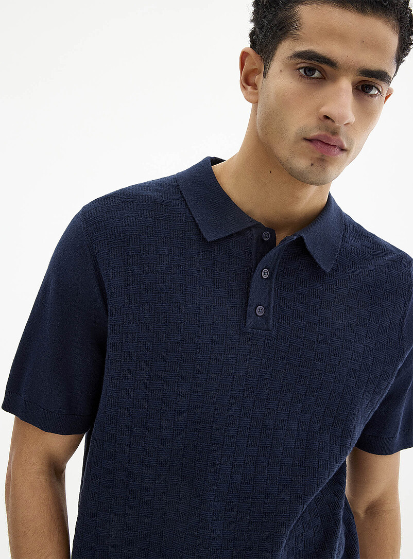 Le 31 Off White Basket-weave-knit textured polo for men