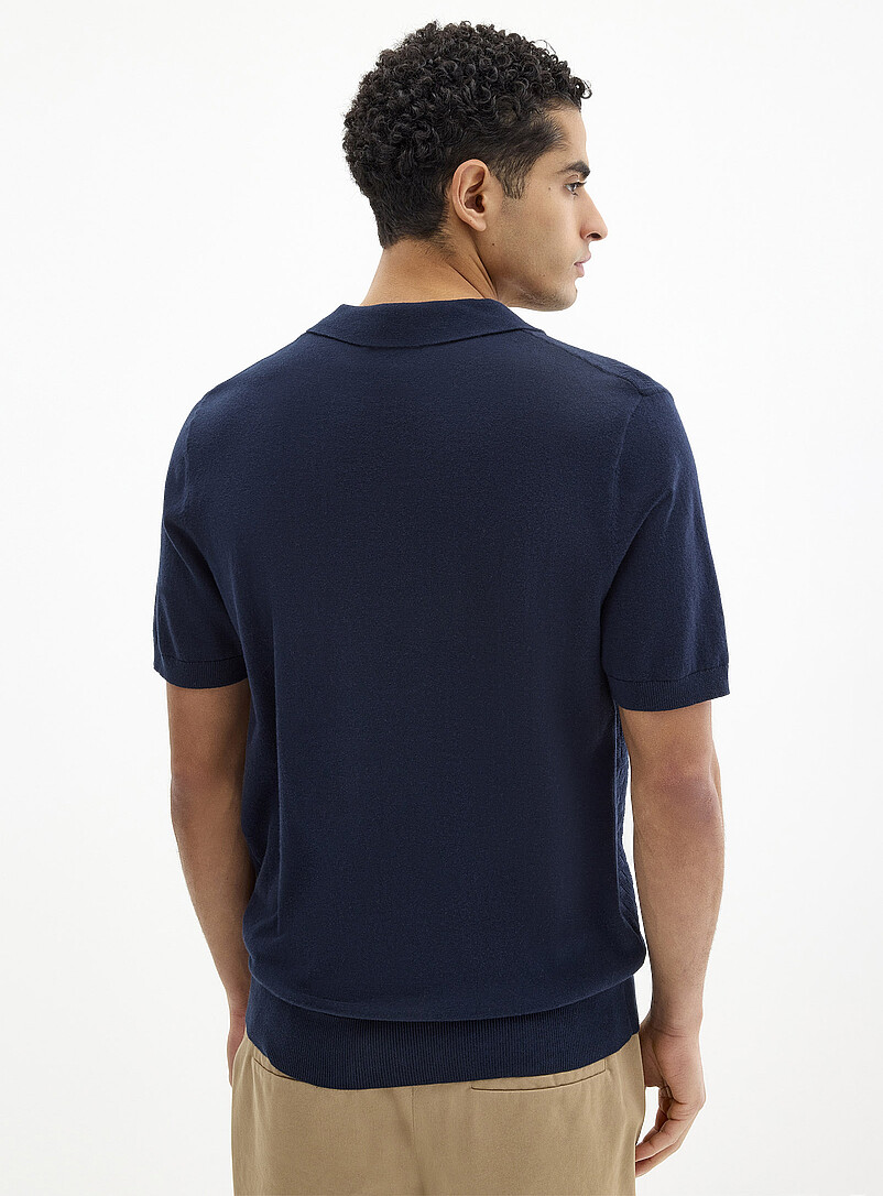 Le 31 Off White Basket-weave-knit textured polo for men