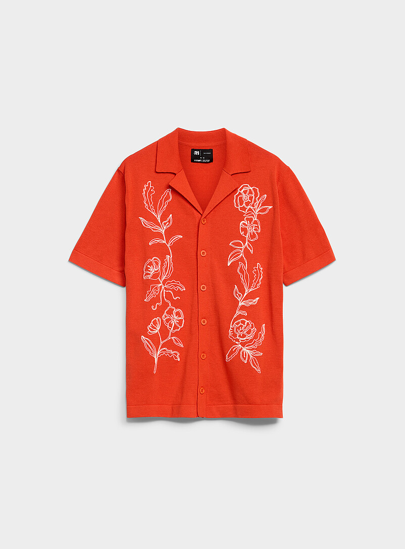 Le 31: La chemise tricot broderie florale &Eacute;cru - Lin pour homme