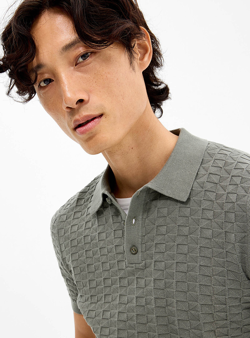 Le 31 Green Embossed jacquard polo for men