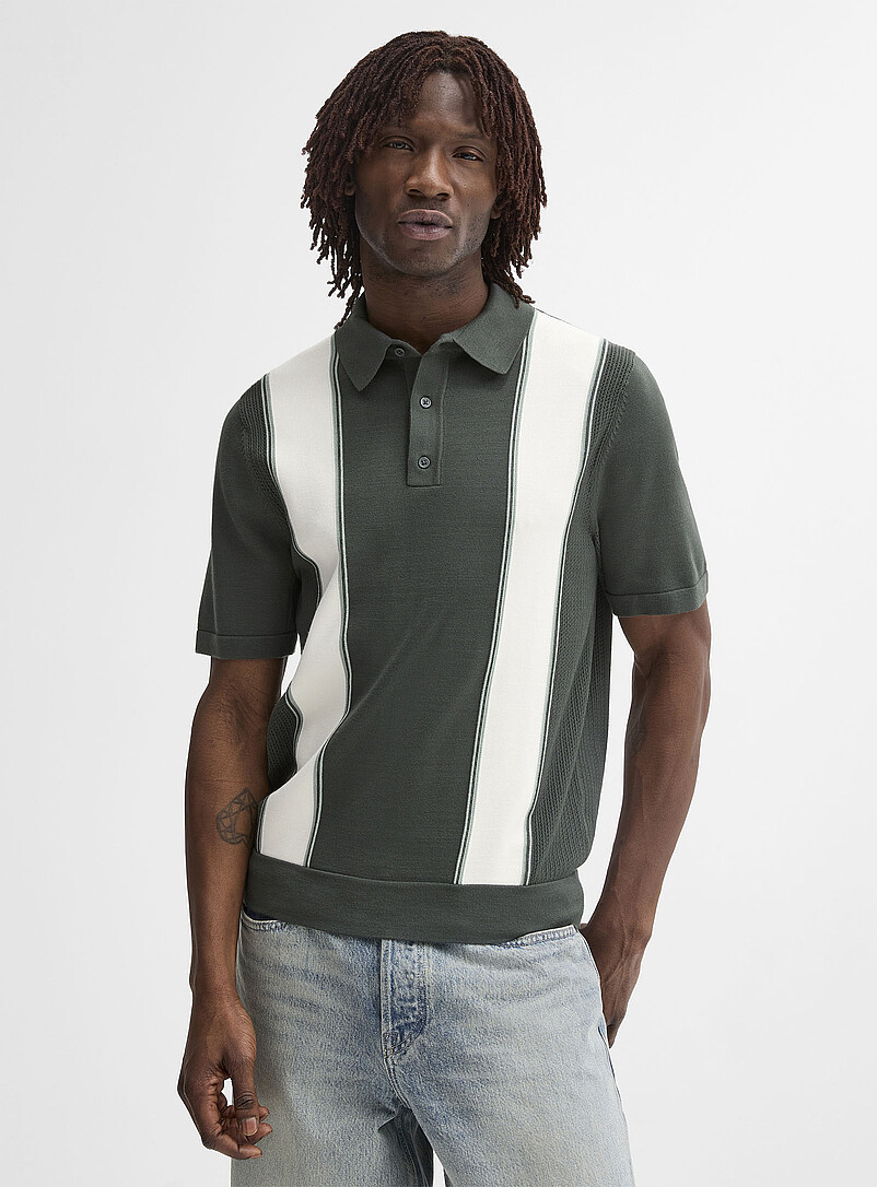 Le 31 Patterned Blue Retro block knit polo for men