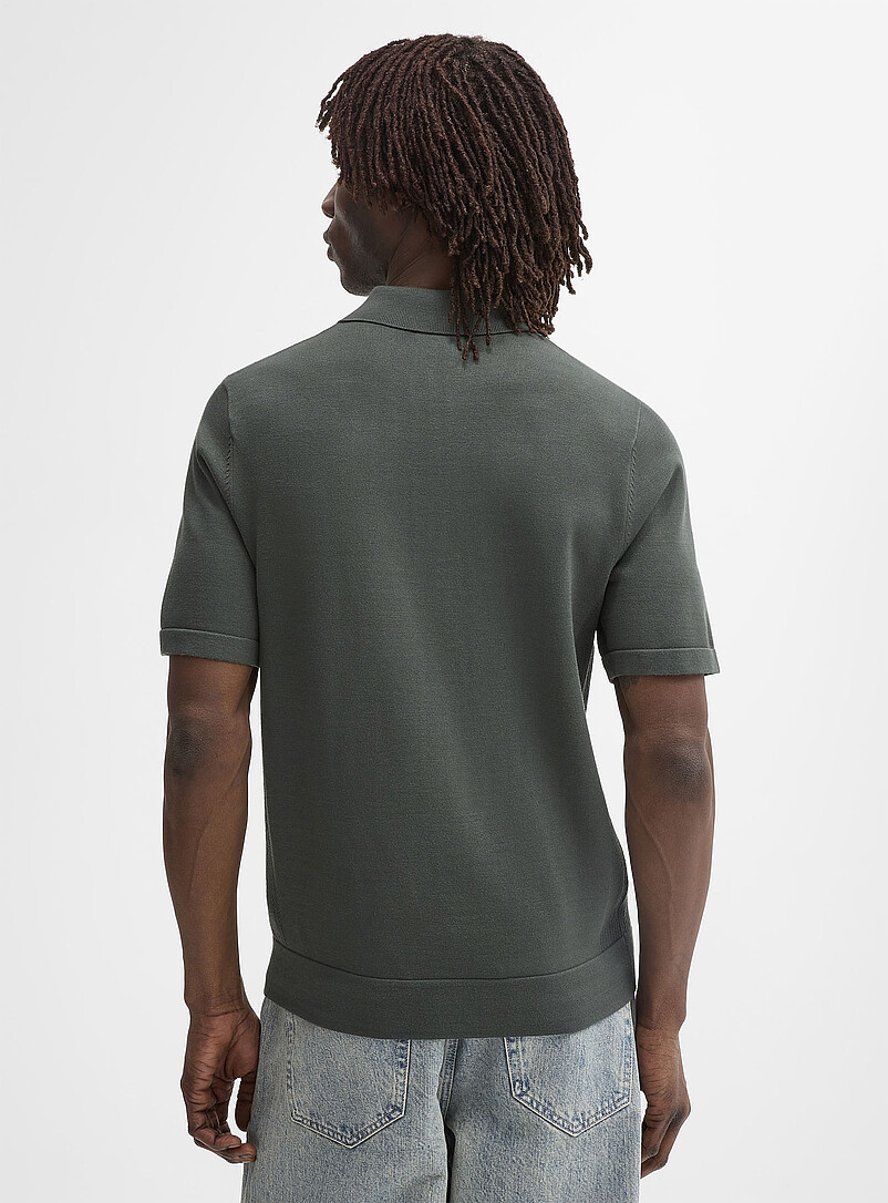 Le 31 Patterned Blue Retro block knit polo for men