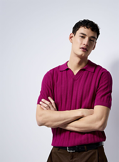 Le 31 Fuchsia Pointelle stripe polo for men