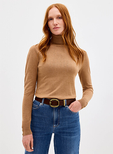 Buttoned-sleeve turtleneck sweater