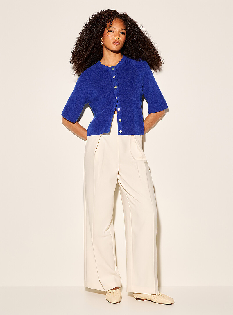 Ic&ocirc;ne Off White Iridescent buttons raglan sleeves boxy-fit cardigan for women